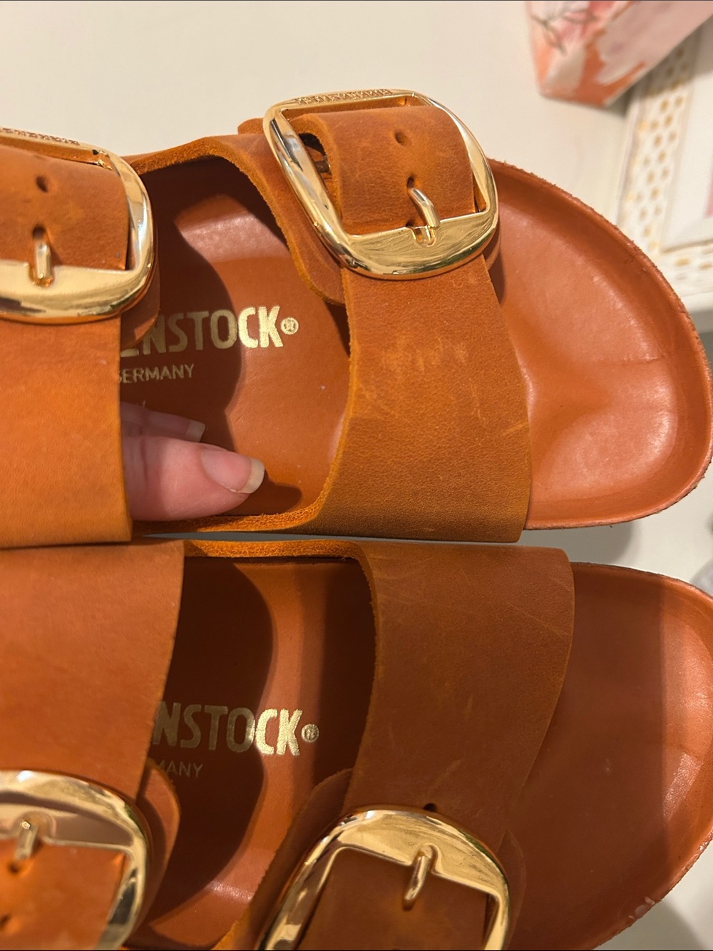 Birkenstock 37 Arizona Orange Leather Double Buckle Slide Sandals NWOT - Picture 6 of 7